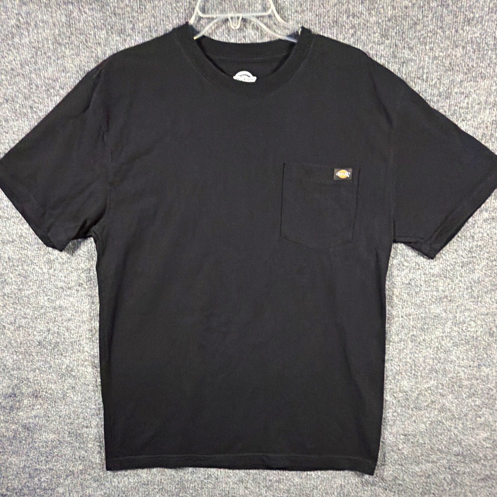 Mens Medium Pocket T-Shirt, Dickies, Black, Short Sleeve Cotton Crew Neck Tee